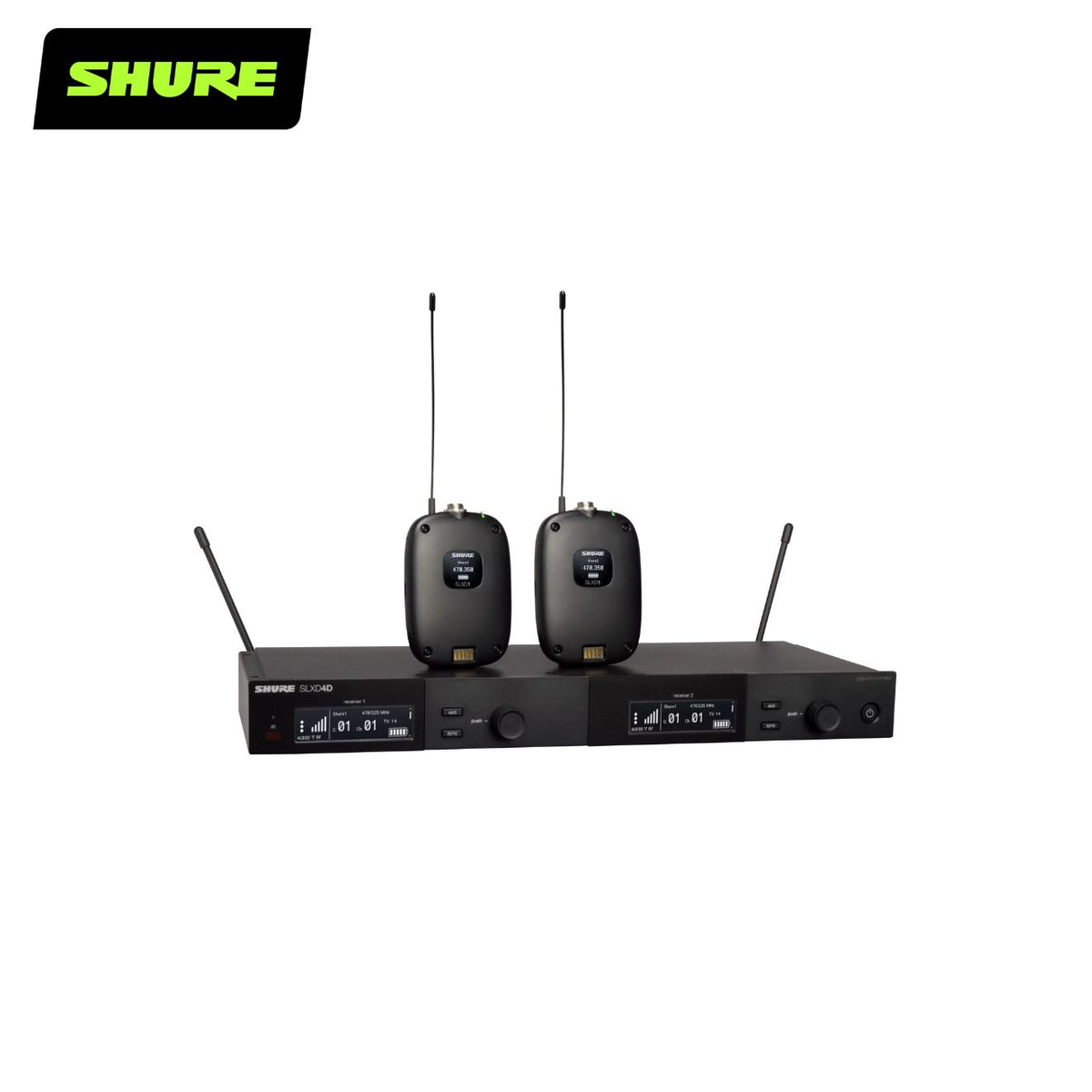 SHURE SLX4 SLX1 SLX2 ワイヤレスシステムセット　2 SLXD14D Dual Wireless System with two SLXD1 Bodypack Transmitters